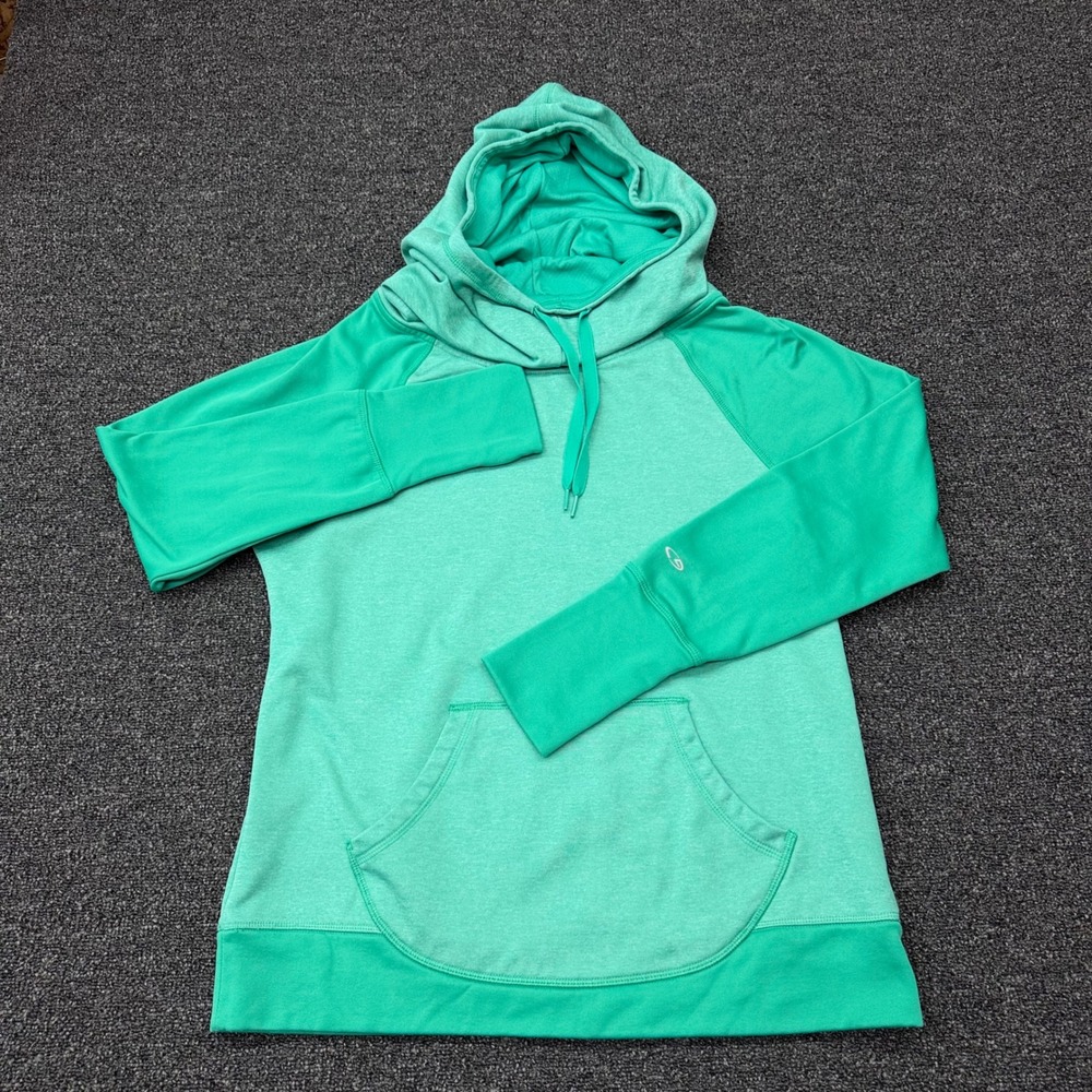 Champion C9 Duo Dry Hoodie Women's Large Green Colorblock Funnel Neck Thumbhole